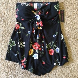 Strapless black floral